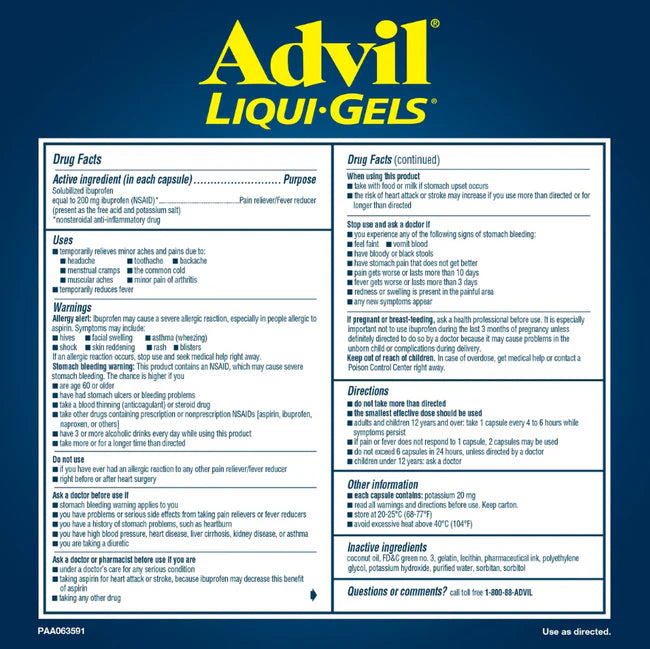 LIQUID-GELS IBUPROFEN 200mg. PAIN RELIEVER/EFER REDUCER. 240 CAPSULES 3