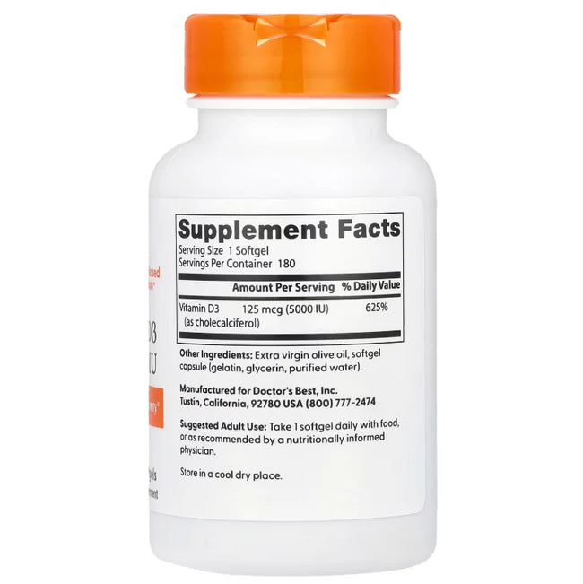 VITAMIN D3, 125mcg (5,000 IU) 180 SOFTGELS