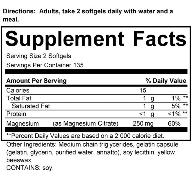 MAGNESIUM CITRATE 250mg. 270 SOFTGELS