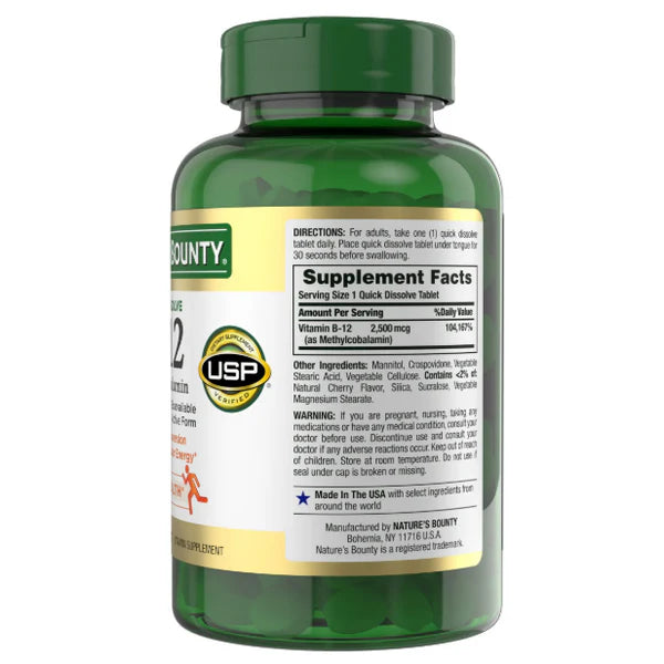 VITAMIN B12 2,500mcg. 300 QUICK DISSOLVE TABLETS