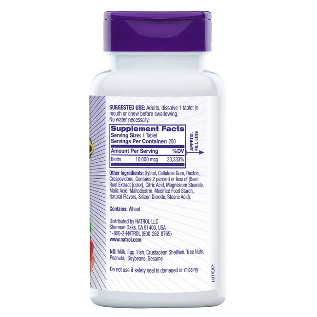 BIOTIN 10,000mcg. FAST DISSOLVE TABLETS, 250 TABLETS 3