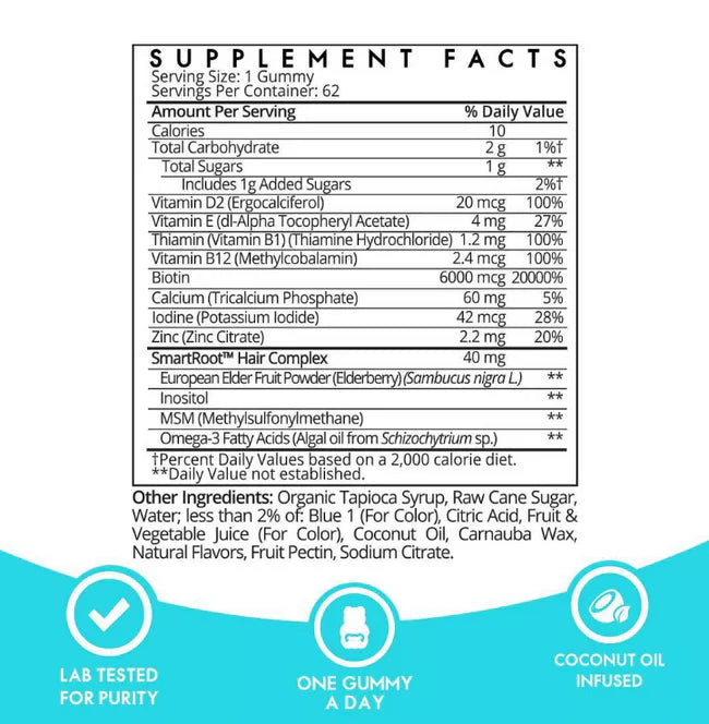 HAIR VITAMIN VEGAN KOSHER GUMMY - MULTIVITAMIN + EXTRA STRENGTH BIOTON. 62CT