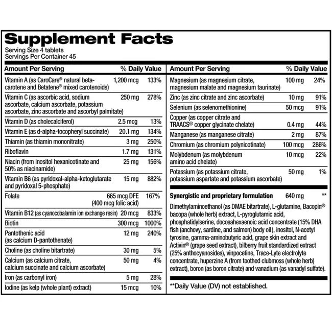NUTRITION FOR THE BRAIN DIETARY SUPPLEMENT. 180 TABLETS