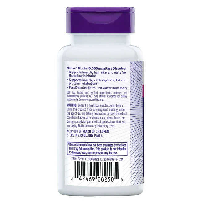 BIOTIN 10,000mcg. FAST DISSOLVE TABLETS, 250 TABLETS